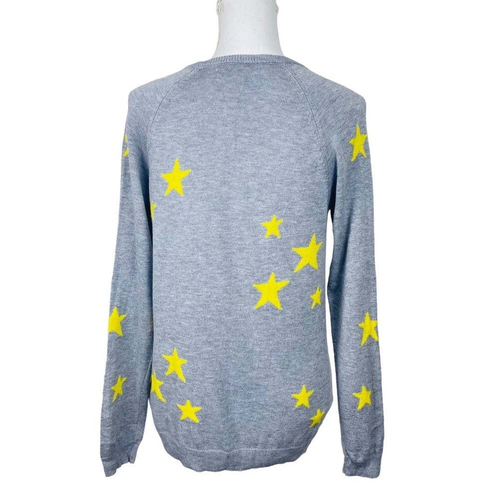 Magaschoni Cashmere Blend Crewneck Gray Yellow Star Sweater Size M - Picture 4 of 11